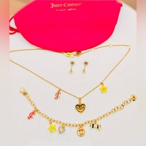 NWOT, Juicy Couture Heart Multi Charms Necklace , Bracelet, Earring, Set Of 3